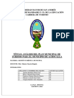 Analisis Del Plan Municipal de Turismo de Achocalla. Tur-333