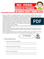 Mito y Leyenda de Manco Capac y Mama Ocllo para Tercero de Primaria