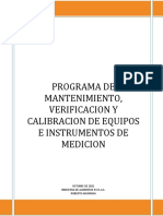 Programa de Mantenimiento, Verificacion y Calibracion de Equipos e Instrumentos de Medicion 2021