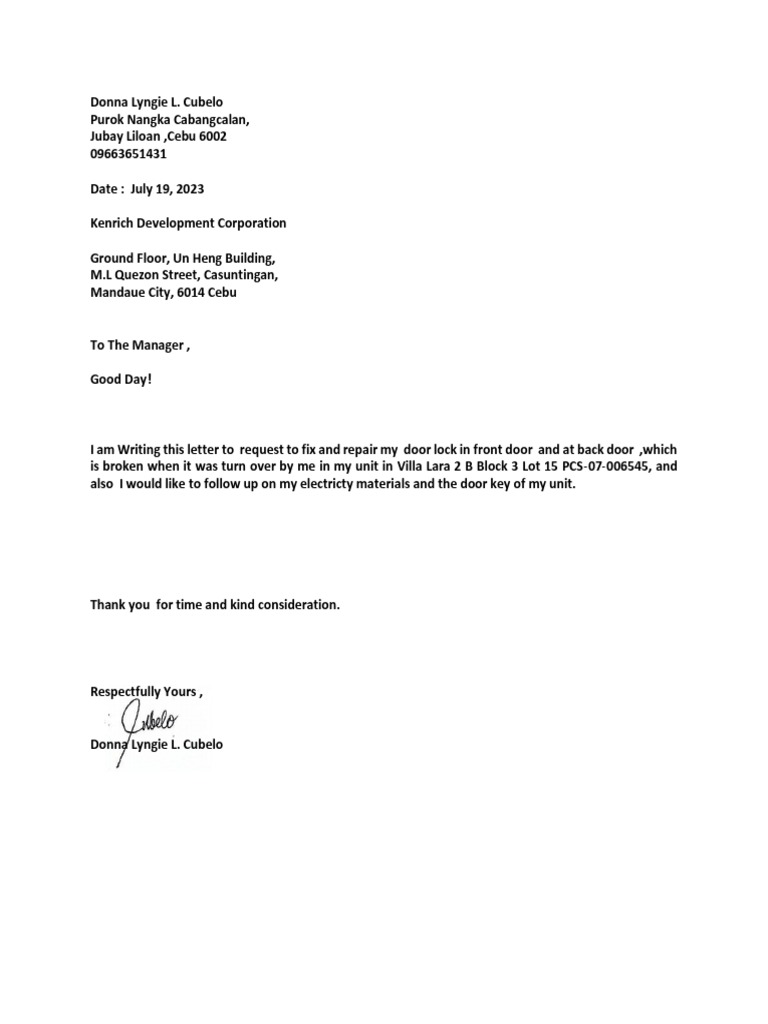 Kenrich Development Corporation request letter | PDF