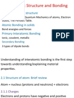 Review of Atomic Structure Atomic Bonding in Solids Primary Interatomic Bonding