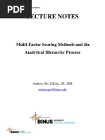 Lecture Notes: Multi-Factor Scoring Methods and The Analytical Hierarchy Process