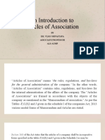 An Introduction To Articles of Association: BY Dr. Vijay Srivastava Associate Professor Als-Aump