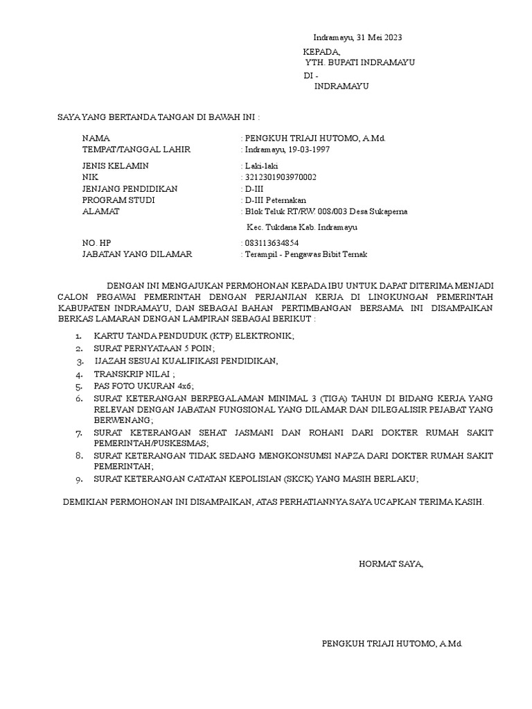 Format Surat Lamaran PPPK Non Guru | PDF