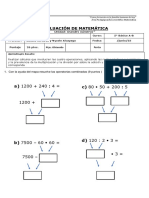 EVALUACIÓN DE MATEMÁTICA Operatoria Combinada (Ultima de La Nota 2)