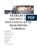 Trabajo en Equipo y Su Influencia en El Desempeño Laboral