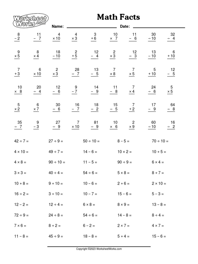 WorksheetWorks Math Facts 1 | PDF