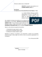 SOLICITO: Inscripción para Postular en El Examen General 2023 - Ii. Dr. Juan Carlos Benavides Huanca