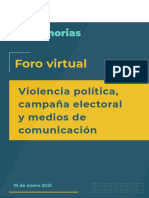 Foro Virtual Violencia Politica Campana Electoral y Medios de Comunicacion