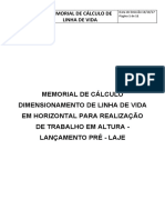 Memorial de Calculo Dimensionamento Linha de Vida Lancamento de Pre Laje KM 00 Revisao 01