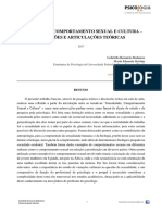 Sexualidade, Comportamento Sexual E Cultura - Reflexões E Articulações Teóricas