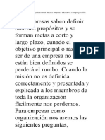 La Visión y Misión Organizacional de Una Empresa Educativa Con Proyección Regional