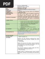 Teachers Date: September11-15, 2023 Subject: Grade Level: Learning Competency CAR11/12IAC-0b-2 Performance Standard Content Standard I. Objective/S