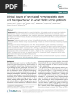 Ethical Issues of Unrelated Hematopoietic Stem Cell Transplantation in Adult Thalassemia Patients