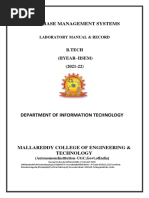 Database Management Systems Laboratory Manual & Record