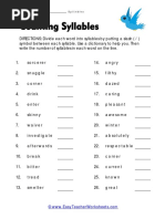 Counting Syllables: DIRECTIONS: Divide Each Word Into Syllables by Putting A Slash (/)