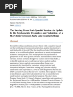 The Nursing Stress Scale Spanish Version An Update To Its Psychometric Properties and Validation of A Short Form Version in Acute Care Hospital Settings