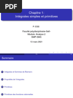 Chapitre 1: Intégrales Simples Et Primitives: Faculté polydisciplinaire-Safi-Module: Analyse 2 SMP-SMC