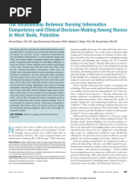 The Relationship Between Nursing Informatics Competency and Clinical Decision-Making Among Nurses in West Bank, Palestine