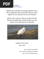 Estudio Del Contenido de Metales Pesados (CD y PB) y Elementos Traza (ZN) en Varios Tejidos de Seis Especies de Aves de Tenerife