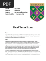 Faizullah 220322' Consumer Behaviour Final Term Exam