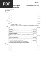 Teste de Avaliação: Físico-Química 8.º Ano Critérios de Classificação