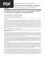 Determinants of Choice of Delivery Services Among Expectant Mothers in Ankpa Local Government Area of Kogi State, Nigeria