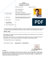 Learner'S Licence: Form 3 (See Rule 3 (A) and 13)