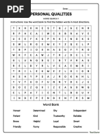 Personal Qualities Word Search Printable PDF