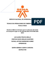 Matriz de Tiempos para La Seleccion Del Medio de Transporte