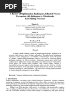 A Review of Optimization Techniques, Effect of Process Parameter With Reference To Vibration in End Milling Processes