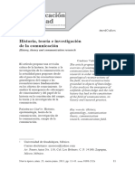 Historia, Teoría e Investigación de La Comunicación: History, Theory and Communication Research