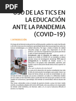 Uso de Las Tics en La Educación Ante La Pandemia (Covid-19)