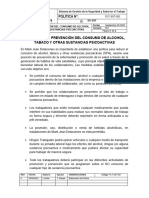 PLT-SST-002 Política de Prevención Del Consumo de Alcohol, Tabaco y Otras Sustancias Psicoactivas