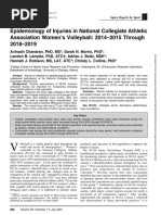 Epidemiology of Injuries in National Collegiate Athletic Association Women's Volleyball: 2014-2015 Through 2018-2019