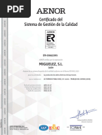 Certificado Del Sistema de Gestión de La Calidad: Miguelez, S.L