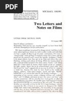 Michael Snow, "Two Letters On Films," in Adams Sitney (New York: Anthology Film Archives, 1978), Pp. 184-189