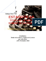 Estadisticas Titulo de Las Obras y Numero de Lectores Obra - Al 01-11-2023