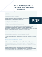 Acceso Al Ejercicio de La Abogacía en La República Del Ecuador