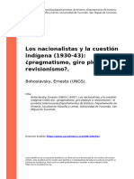 Bohoslavsky, Ernesto (UNGS) - (2007) - Los Nacionalistas y La Cuestión Indígena (1930-43) Pragmatismo, Giro Plebeyo o Revisionismo