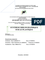 Synthese Bibliographique Sur Le Plastique: Memoire de Fin D'Etudes