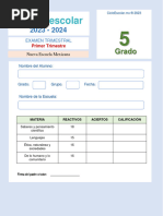 Evaluacion Primer Trimestre Quinto Grado 2023 2024