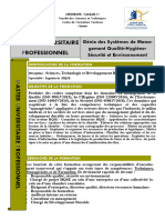 Fiche Technique Du MUP Génie Des Systèmes de Management Qualité Hygiène Sécurité Et Environnement