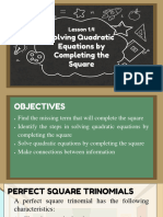 Math 9 - Lesson 1.4 - Solving Quadratic Equations by Completing The Square