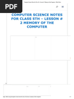 Computer Science Notes For Class 5Th - Lesson # 2 Memory of The Computer