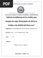 Informe La Influencia de Los Créditos Que Otorgan Las Cajas Municipales de Ahorro y Crédito A Las MYPES Del Perú 2019