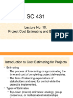 SC431 Lecture No.9 - Project Cost Estimating and Budgetting