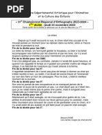 1ere Dictée Du 31ème Championnat Régional D'orthographe 2023-2024