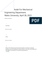 Exit Exam Model For Mechanical Engineering Department, Mattu University