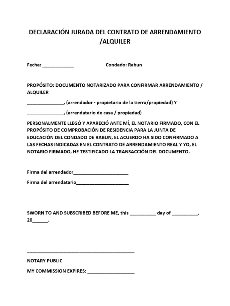 Affidavit Lease Rental Agreements P | PDF